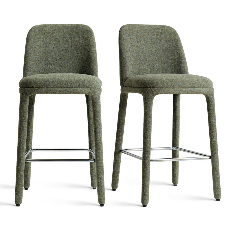 Tabouret de comptoir moderne 26,5 "entièrement rembourré en tissu (ensemble de 2), Vert