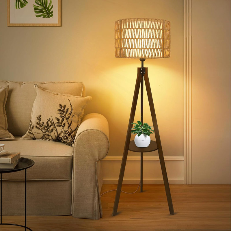 Boho Tripod Floor Lamp With Shelves