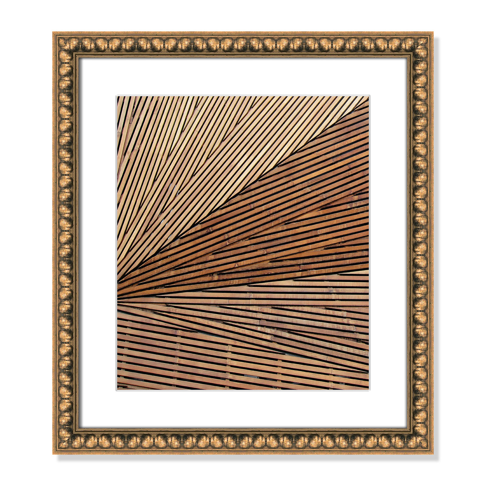 Geometric Wood Panel 1 - Picture Frame Print, Gold Bead, 16" H x 14" W x 1.125" D