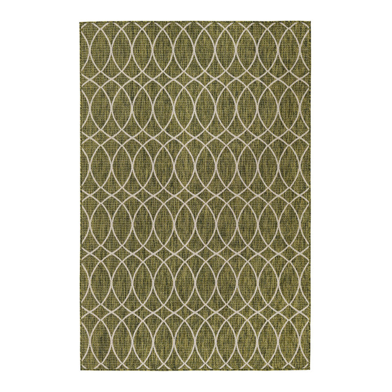Tapis géométrique vert, Rectangle 5 pi 3 po x 7 pi 10 po