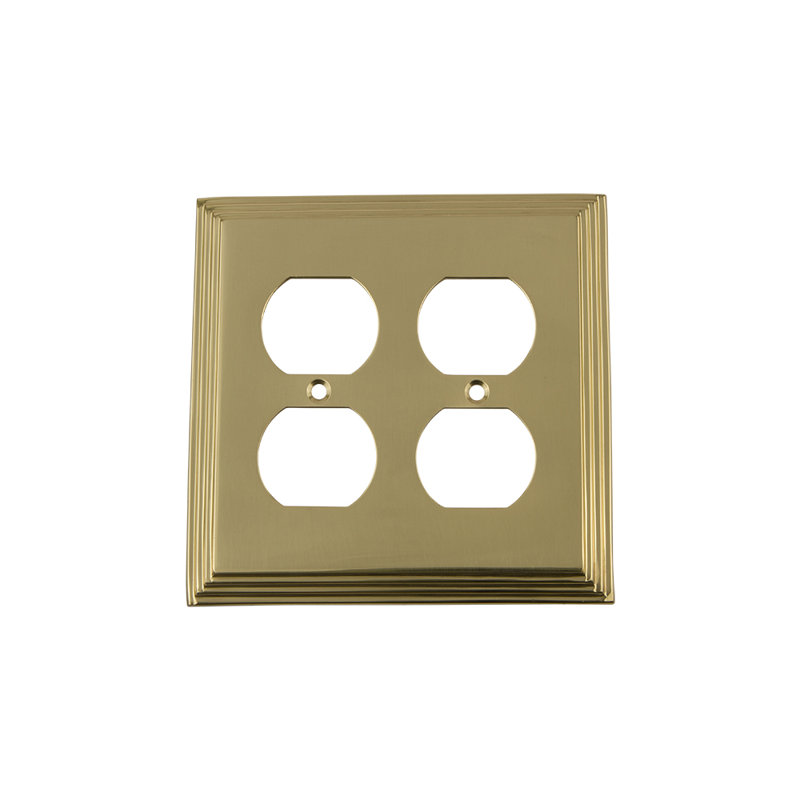 Deco 2-Gang Duplex Outlet Wall Plate, Unlacquered Brass