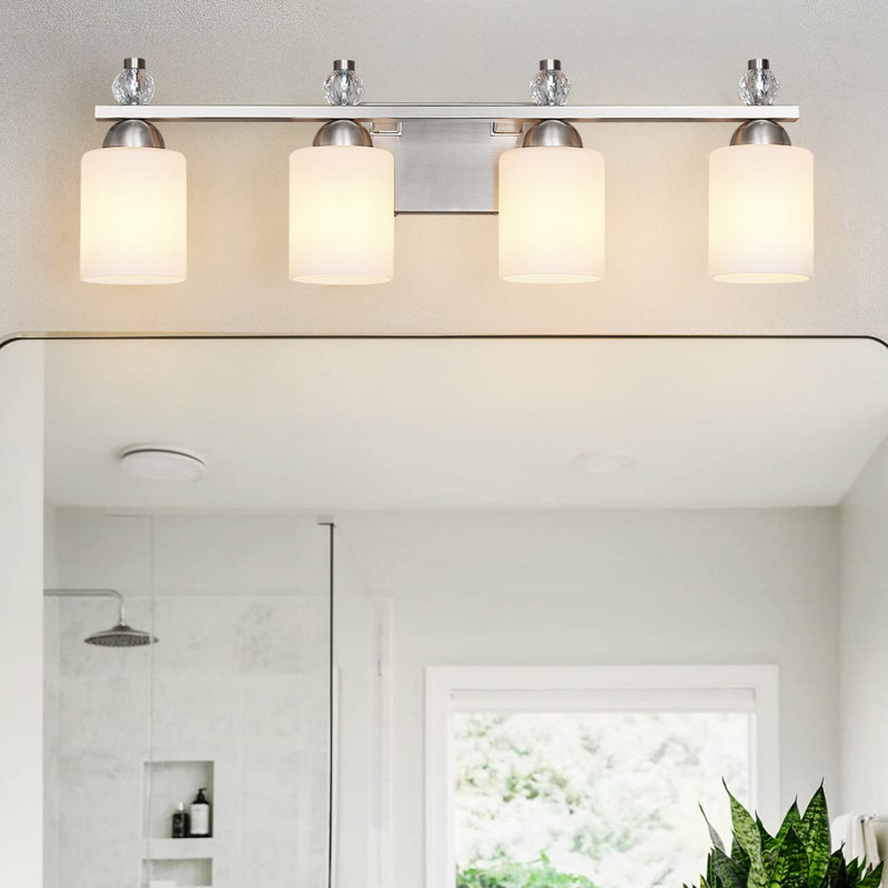 Luminaires de meuble-lavabo en verre Mid-Century E26, Nickel, 4 lumières