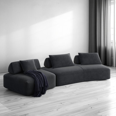 Dark Grey Fluffy Chenille Sectional Sofa Set (139 Inches), Modern Light Luxury Diy Upholstered Design With Removable Backrest + Soft Pillows, Deep Seat For A Good Sitting Feel