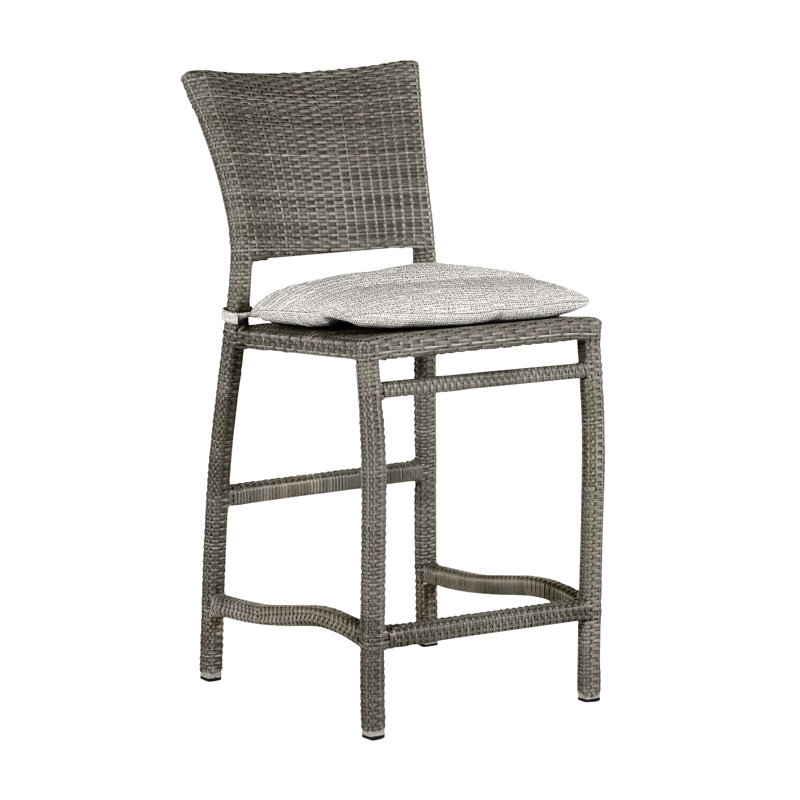 Tabouret de comptoir d'extérieur en résine tressée 24 po Skye, Pas de soudure, Gris ardoise, Tweed caramel
