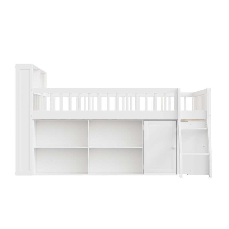 Lit mezzanine double avec rangement, tête de lit avec lumière DEL, blanc, Lit double, Blanc