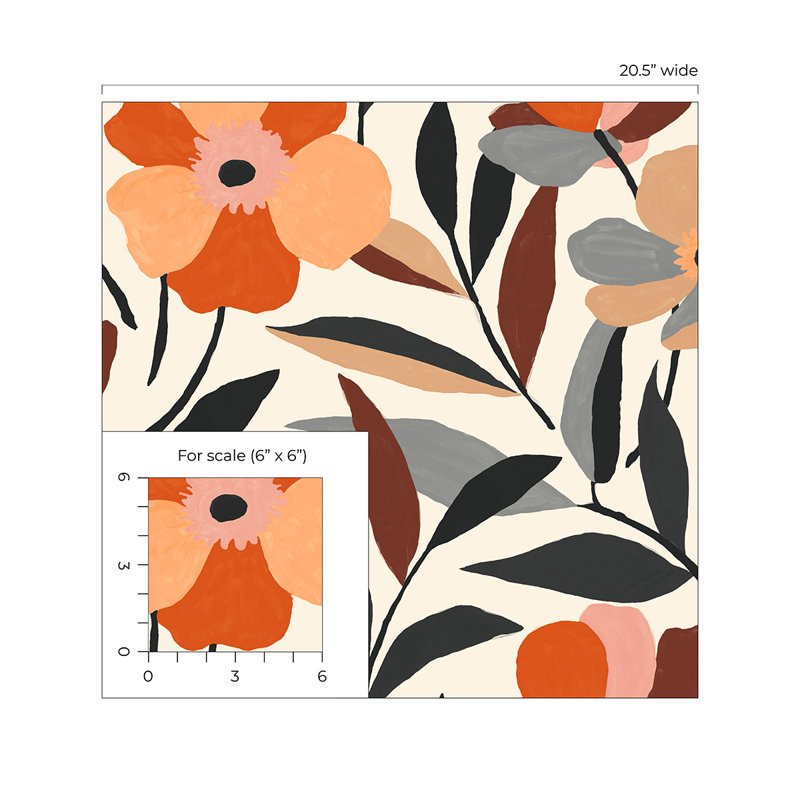 18' L x 20.5" W Peel and Stick Wallpaper Roll, Orange/Ebony