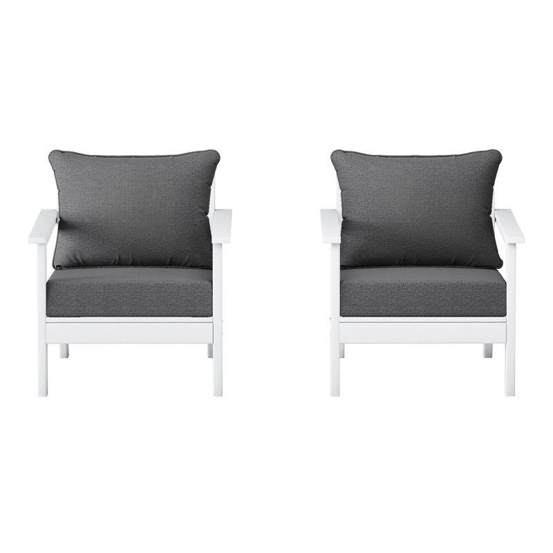 Deep Seating Chair With Cushions (Set Of 2), Gray, White