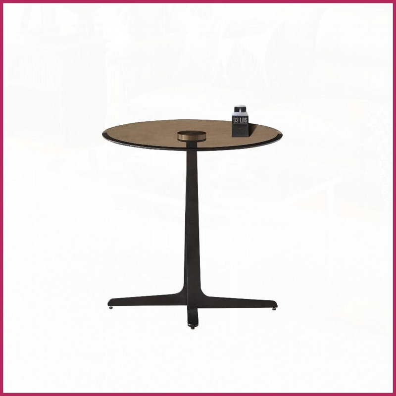 Table basse ronde avec plateau en verre et détails métalliques - Économie d'espace pour le salon / le dortoir, facile à nettoyer, brun durable / noir mat