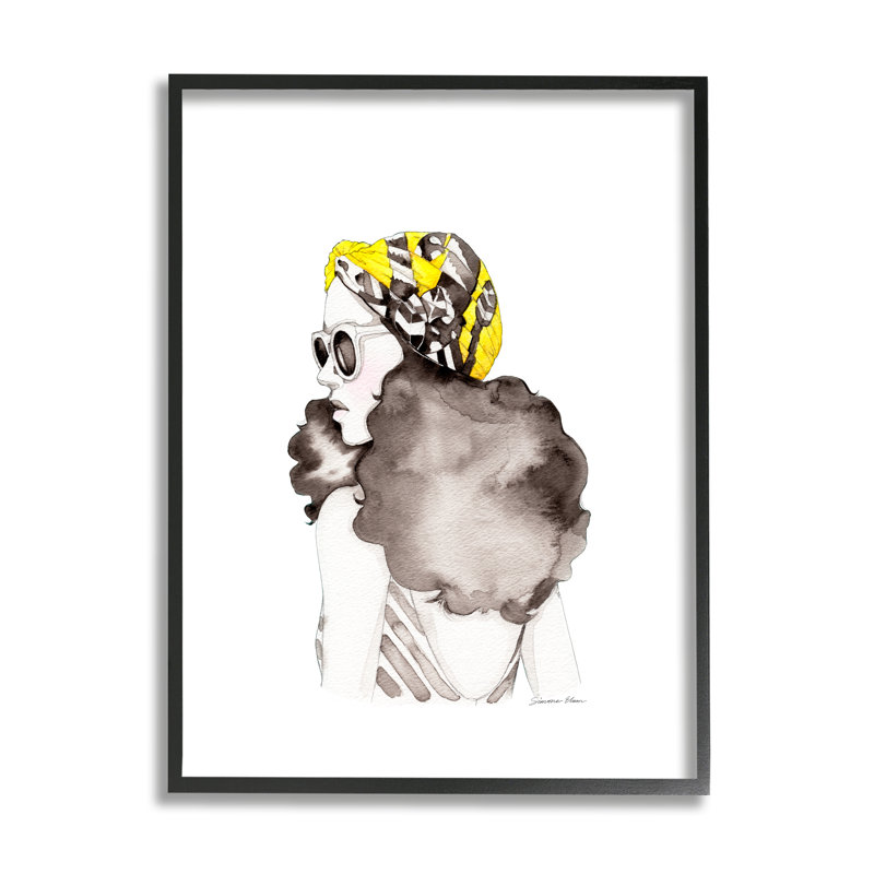 «Vintage Style Woman on Wood» par Simone Elum, H 14 po x l 11 po x P 1,5 po, Giclée encadrée noir minuit