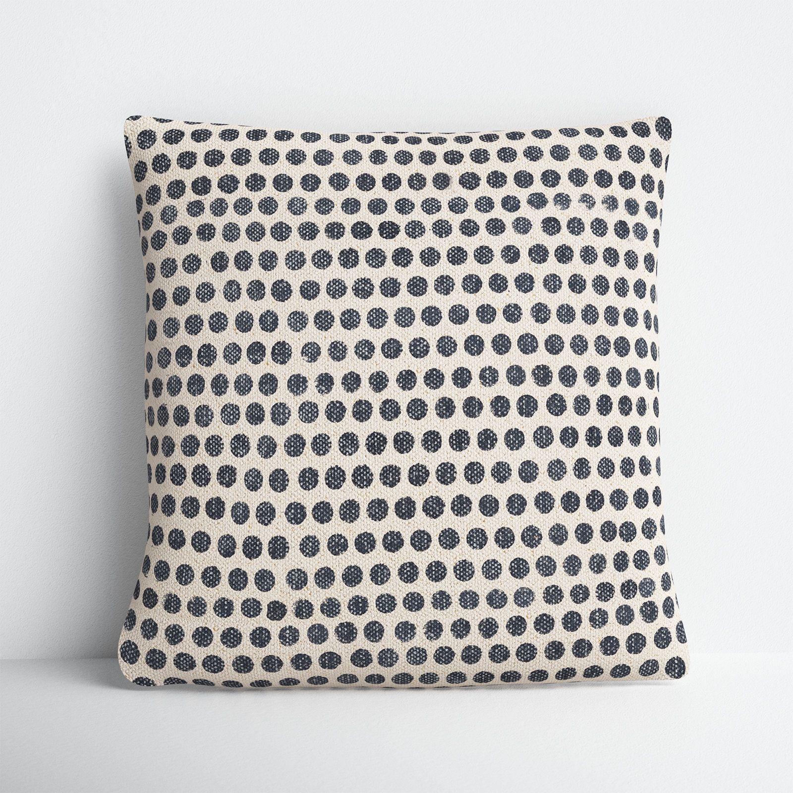 Zetta Polka Dots Cotton Throw Pillow, Pillow Cover Only - No Insert, Light Beige/Dark Blue, 22" x 22"