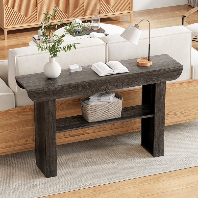 55" Farmhouse Console Table,Wooden Narrow Long Entryway Foyer Table, Grey