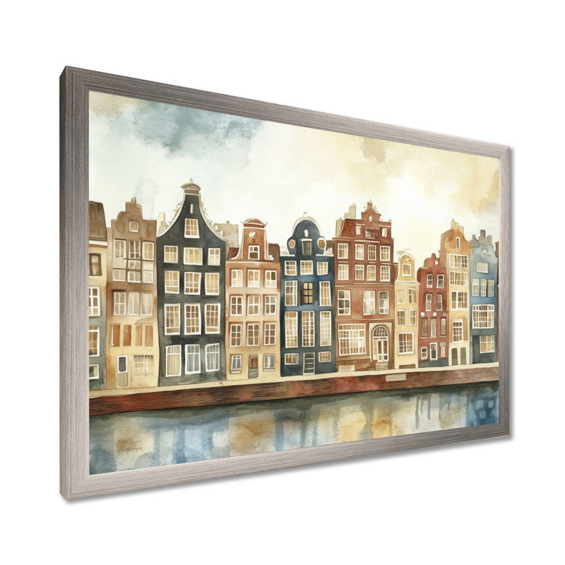 Canaux d'Amsterdam - Tableau encadré représentant un paysage urbain, 12" H x 20" W, Silver Picture Framed