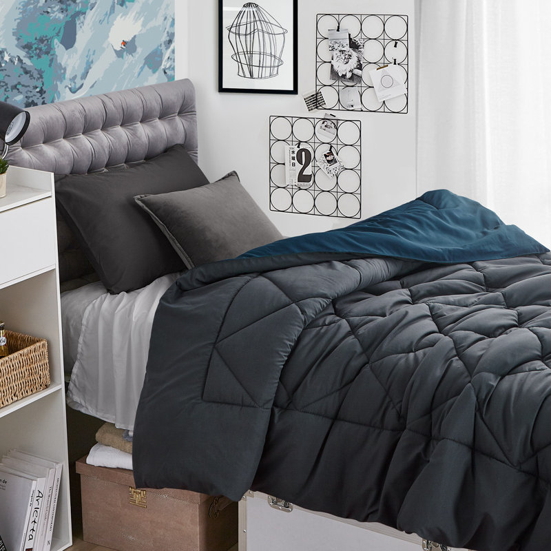  Reversible Microfiber Twin XL Dorm Comforter, Faded Black/Navy Blue