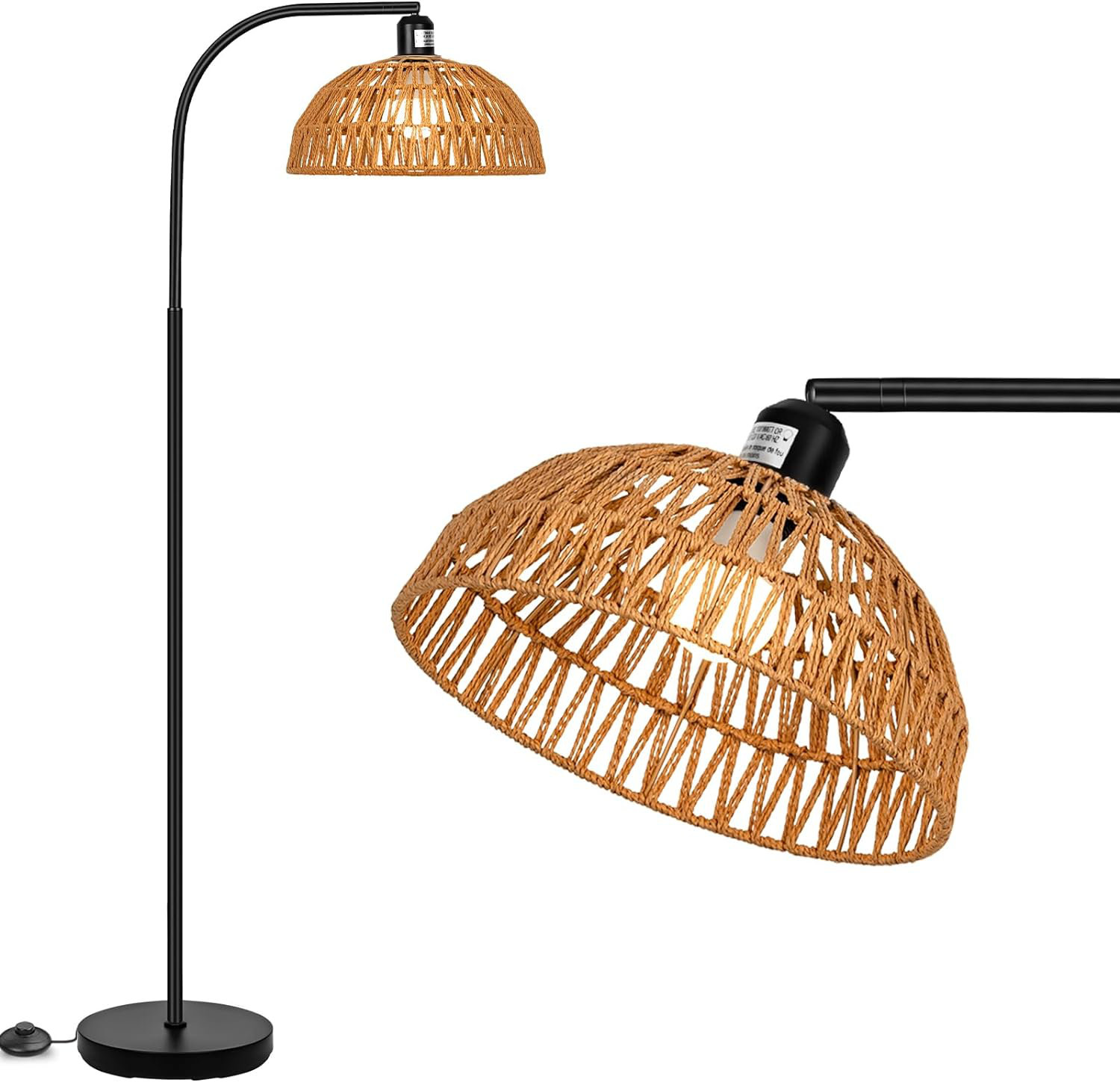 Bay Isle Home™ Farmhouse Rattan Floor Lamp, Boho Floor Lamps with ...