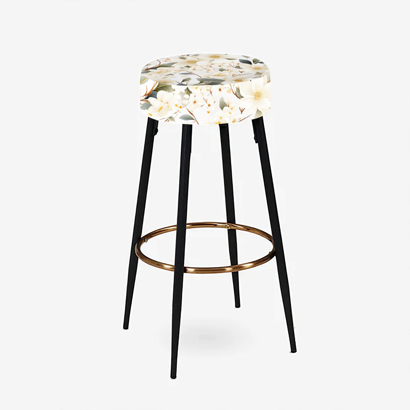 White Poppies Minimalist Floral Elegance II - ensemble de 2 tabourets floraux