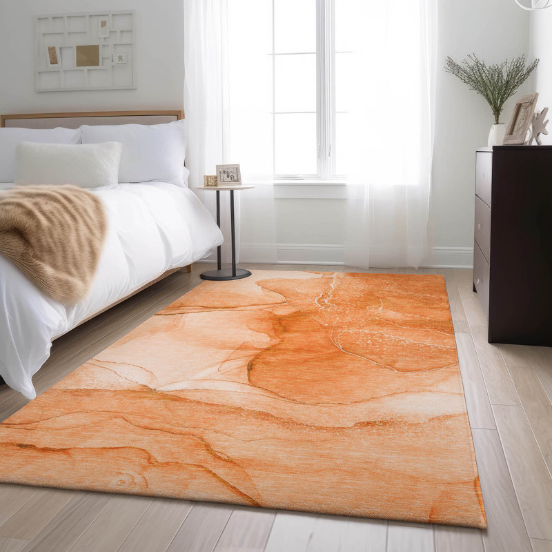 Premium Machine Washable Cerrito AMF507 Orange Rug, Rectangle 3' x 5'