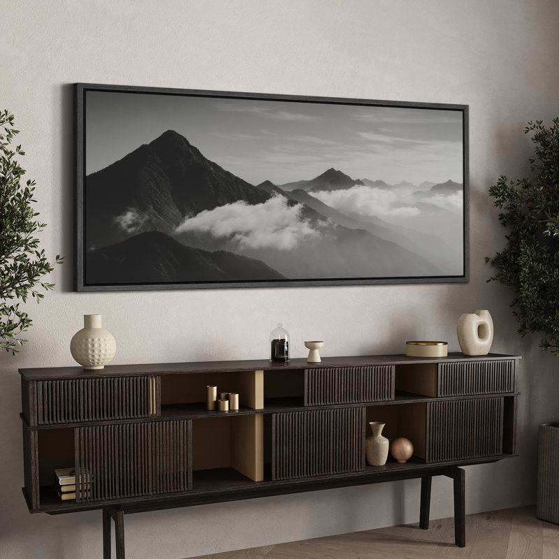 Grande impression sur toile encadrée, impression de paysage de montagne pour un décor moderne, Noir, H 30 po x l 60 po