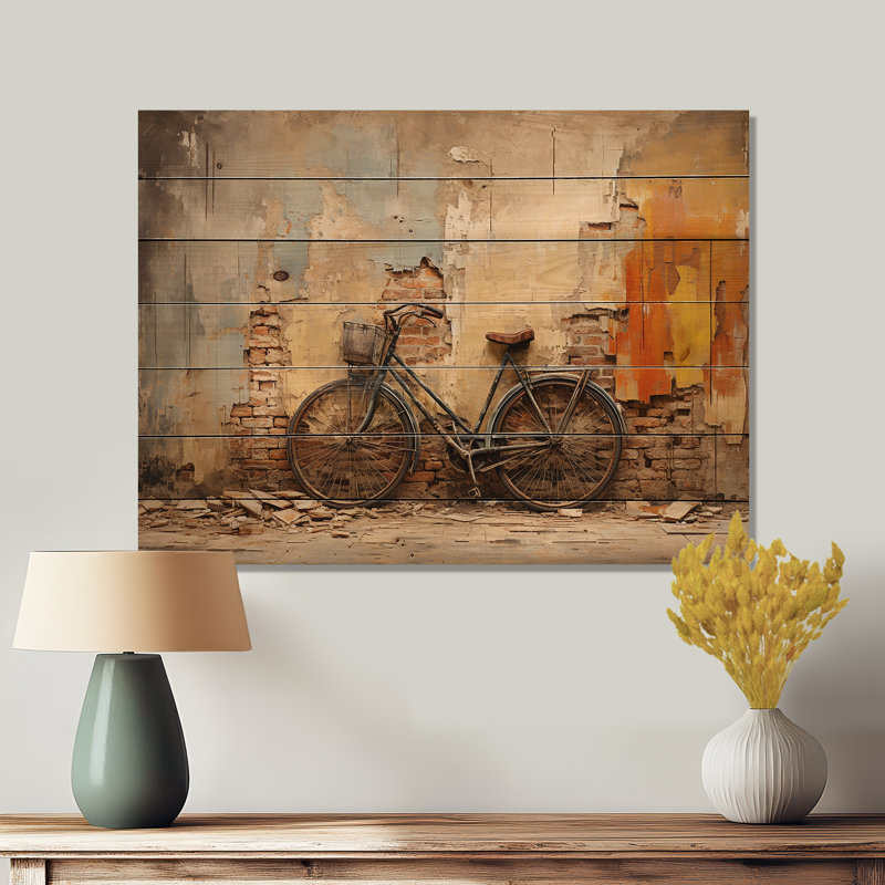 Rustic Vintage Cycle Ride - Art mural en bois de bicyclette sur bois de pin naturel, H 10 po x l 20 po