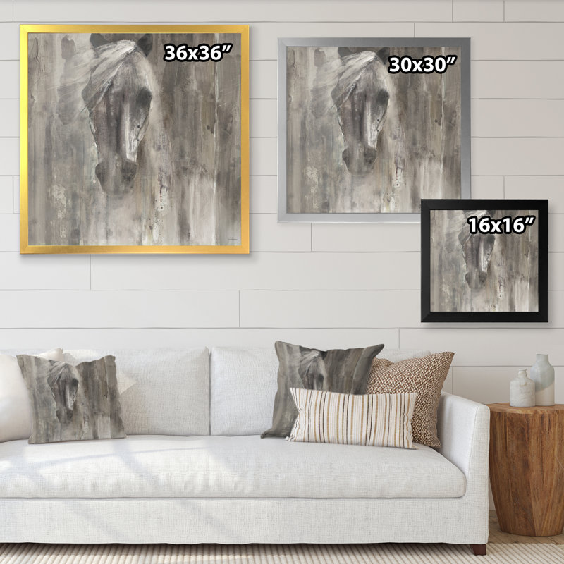 Cheval, reproduction d'art sur toile, cheval de ferme, H 16 po x l 16 po x P 1 po, Argent
