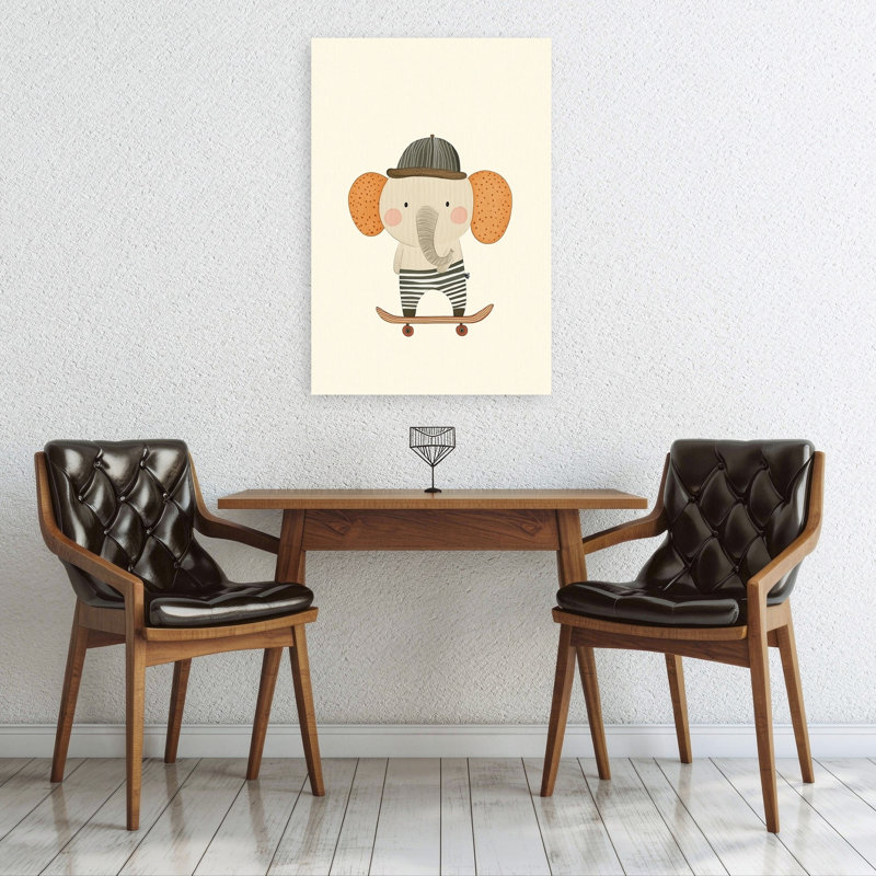 Cute Elephant Skater Playful Whimsical Contemporary Elephant Wall Art Print 1 Piece Wrapped Canvas Wall Art