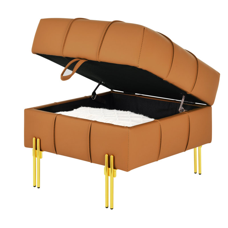 Leather Storage Ottoman, Orange