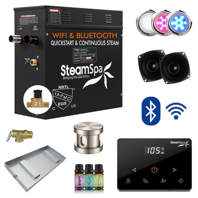 Black Series 4.5KW Steam Bath Generator With Fully Wireless Remote, BLUETOOTH, WIFI, And Auto Drain In Brushed Nickel