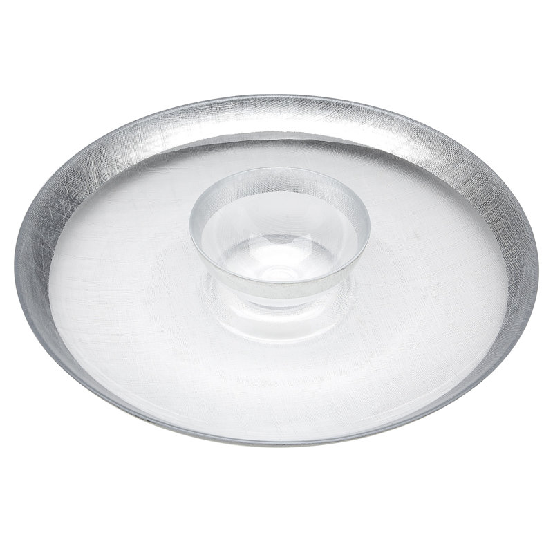 Puce en lin et plateau dip, Transparent / Argent