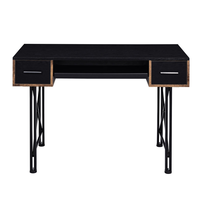 Bureau d'ordinateur noir avec rangement polyvalent - plateau à clavier et tiroirs rectangulaires