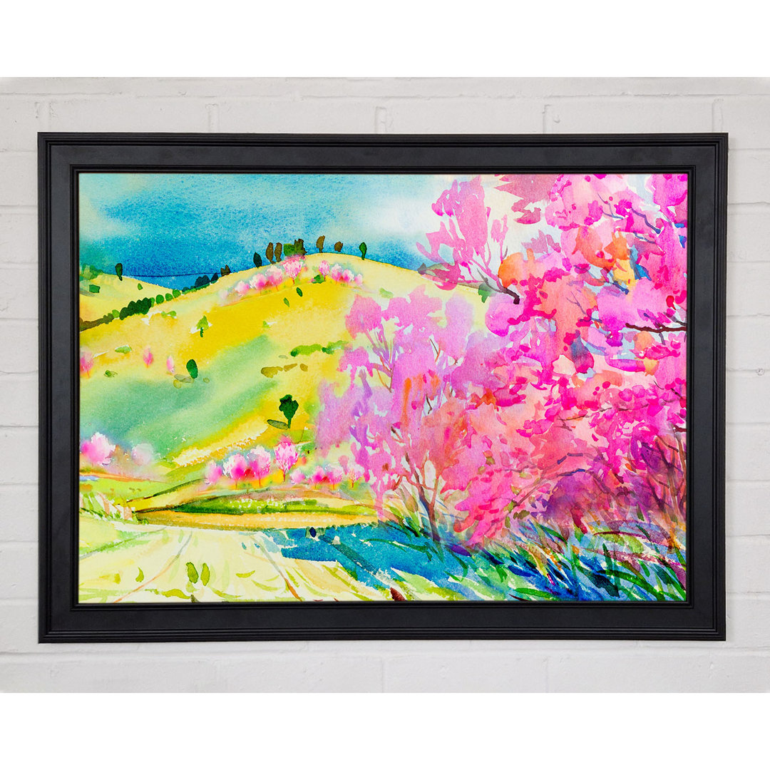 Gerahmtes Leinwandbild Pink Blossom Hilltops