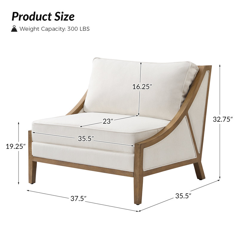 Fauteuil d'appoint surdimensionné Theoren de style ferme, en bois massif, 95 cm de large, Polyester ivoire