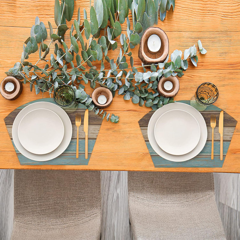 Placemats For Round Tables Set Of 5 Retro Rustic Wood Texture 4 Wedge Table Mats 1 Round Table Mats