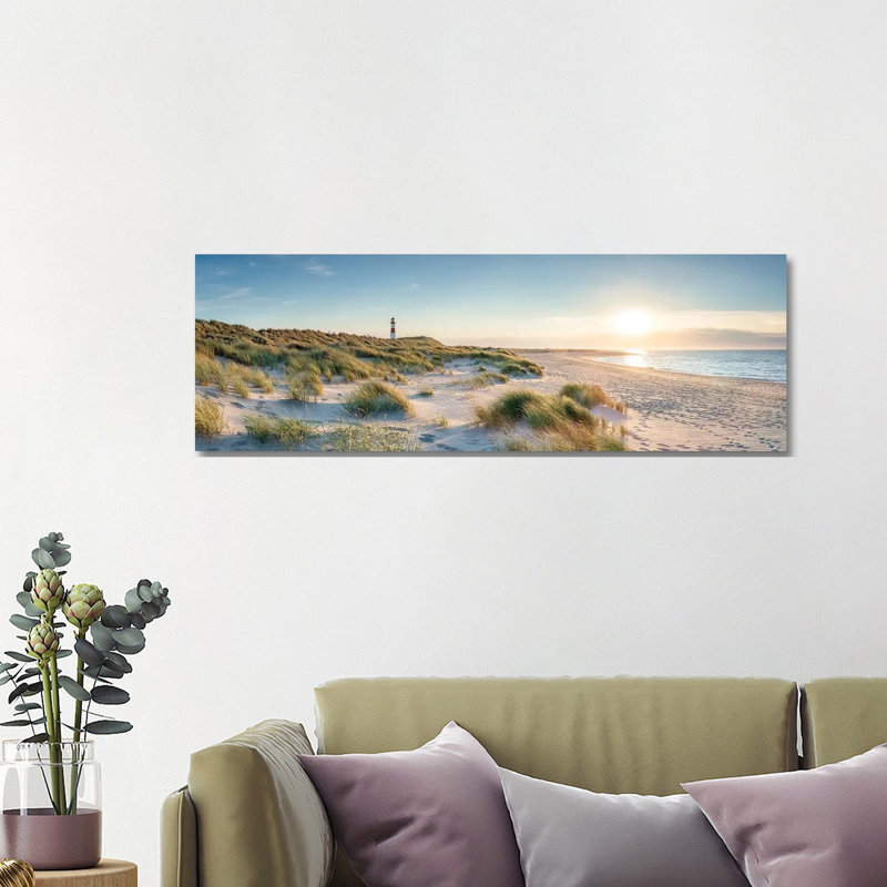 Sylt At Sunset With Lighthouse List Ost, Schleswig-Holstein, Germany by Jan Becke - Wrapped Canvas Panoramic Print