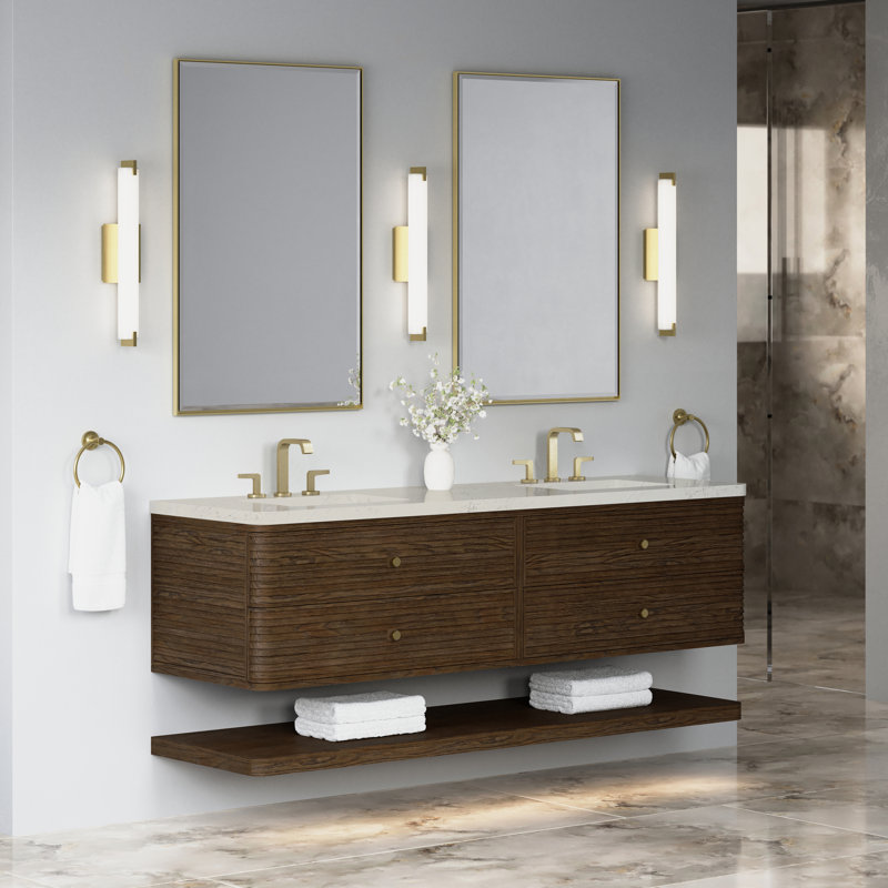 Allamari 72" W Double Vanity, 8" Widespread, Siberian Silestone, Sable Oak