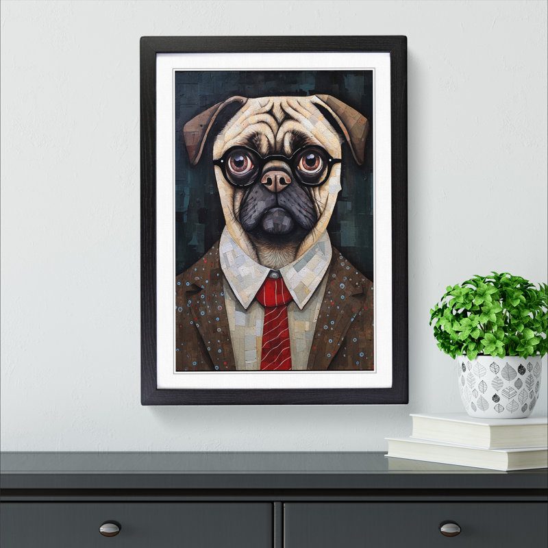 Pug Dadaism - Single Picture Frame Print on Wood, 46cm H x 34cm W x 2cm D, Black