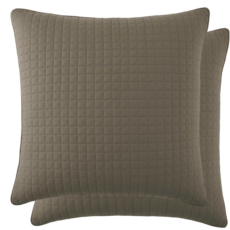 Ensemble de 2 taies décoratives matelassées à motif carré en microfibre brossé à double bordure avec bords passepoilés Southano Fine Vilens, 18 po x 18 po, taupe foncé