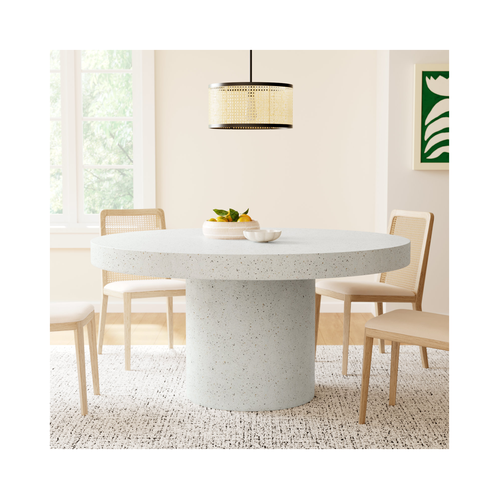 Kareen Concrete Pedestal Dining Table, Ivory Terrazzo, Dining Table (30.25" Height), 60" Round  