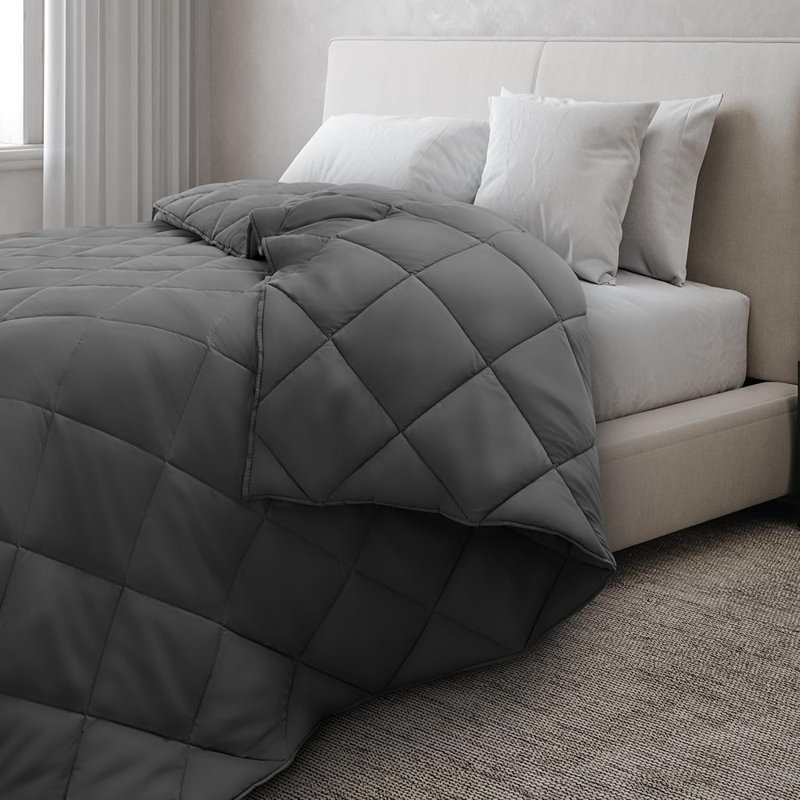 Comforter – Grey – Queen / Down Alternative / Lightweight, All-Season, Diamond Stitched With Double Piping