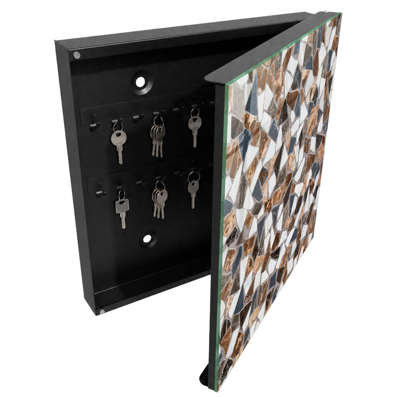 Key storage box, Opens to the left, 30x30x5, White, Dynamic composition of brown, white and gray shapes, 