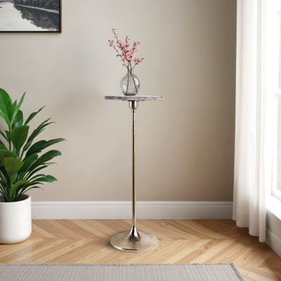 Table de bout en marbre de luxe Jackins, table d'appoint ou table d'appoint moderne en marbre et en métal pour le salon, la chambre à coucher, 27 po
