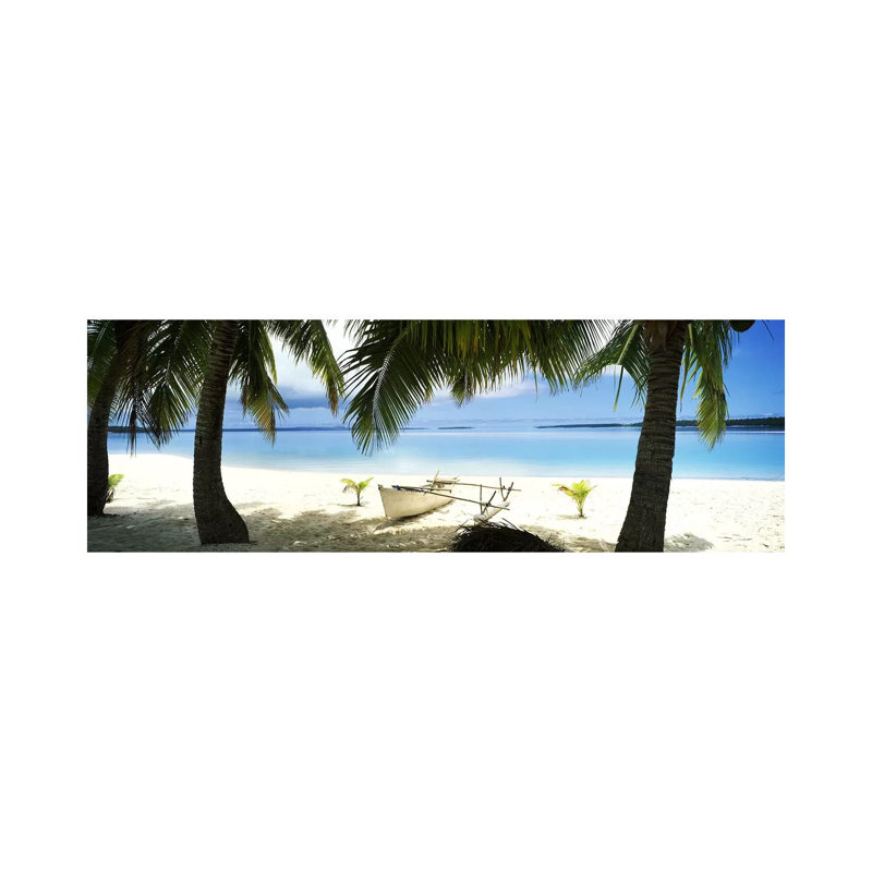 Traditional Polynesian Outrigger On A Beach, Aitutaki, Cook Islands - Wrapped Canvas Panoramic Print
