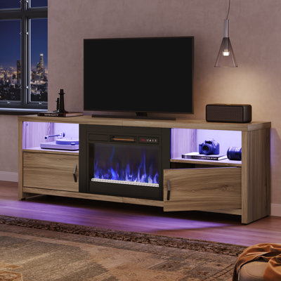 Brahma 70 inch Fireplace TV Stand for TVs up to 75"",Entertainment Center with LED Lights and Storage Cabinets,TV Console with Electric Fireplace Inclu -  Wade Logan®, 5698E234E18C495BAE9EF53310DB6D20