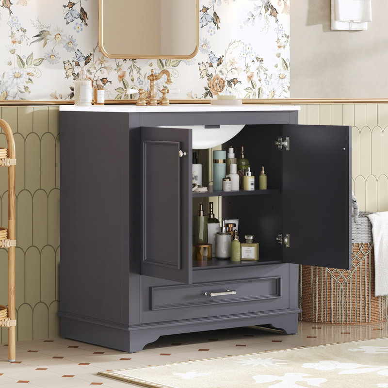 Meuble-lavabo 30 po avec lavabo en céramique, Bleu