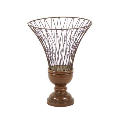 BRONZE WIRE URNE AVEC BASE EN BOIS BRUN