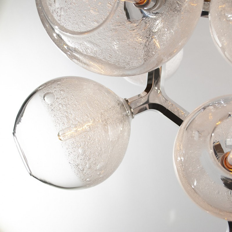 Lustre suspendu en bois clair, Nickel satiné, Verre transparent transparent, 60” Tall x 34” Width x 34” Depth