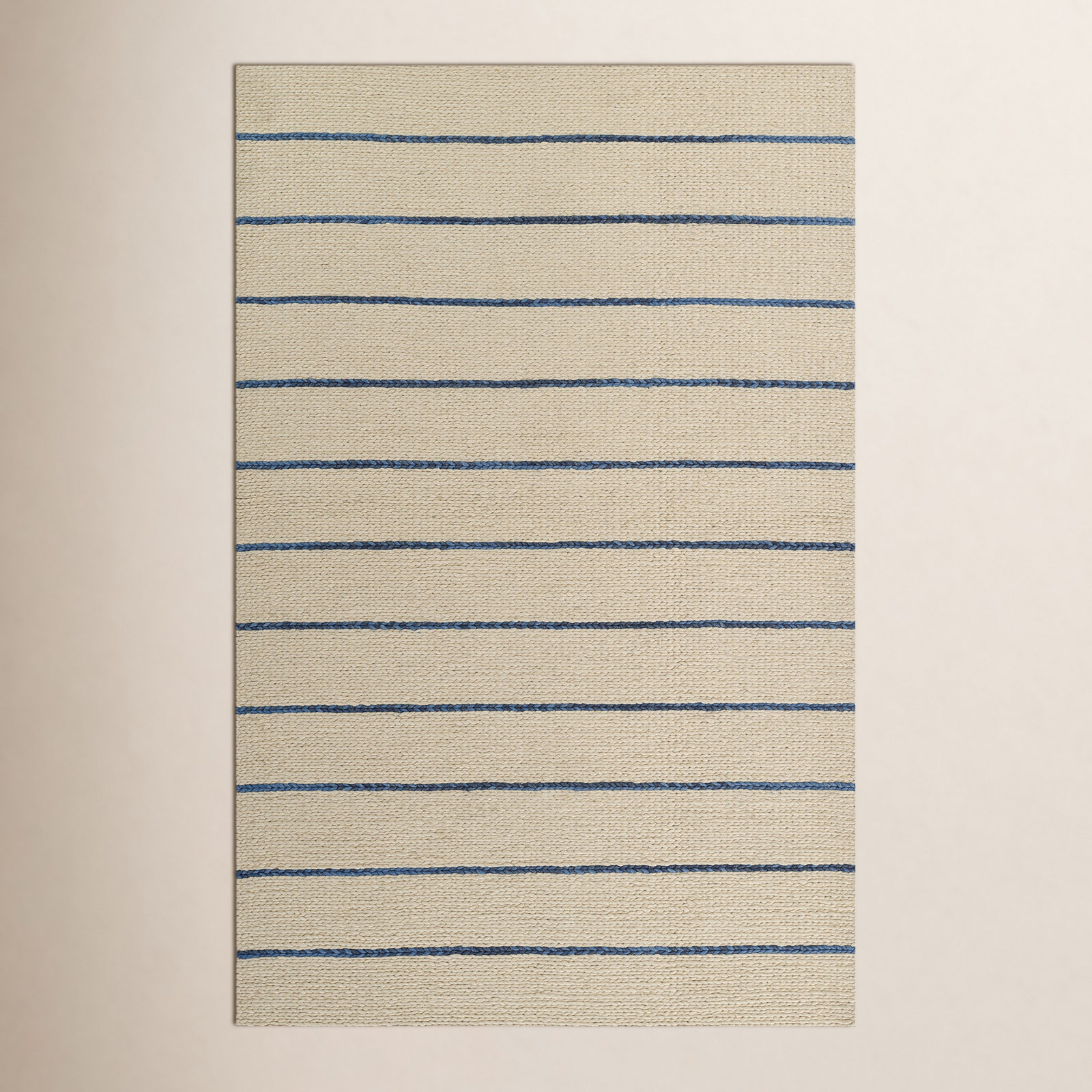 Lemington Beige Blue Hand-Braided Striped Rug, Rectangle 5' x 8'