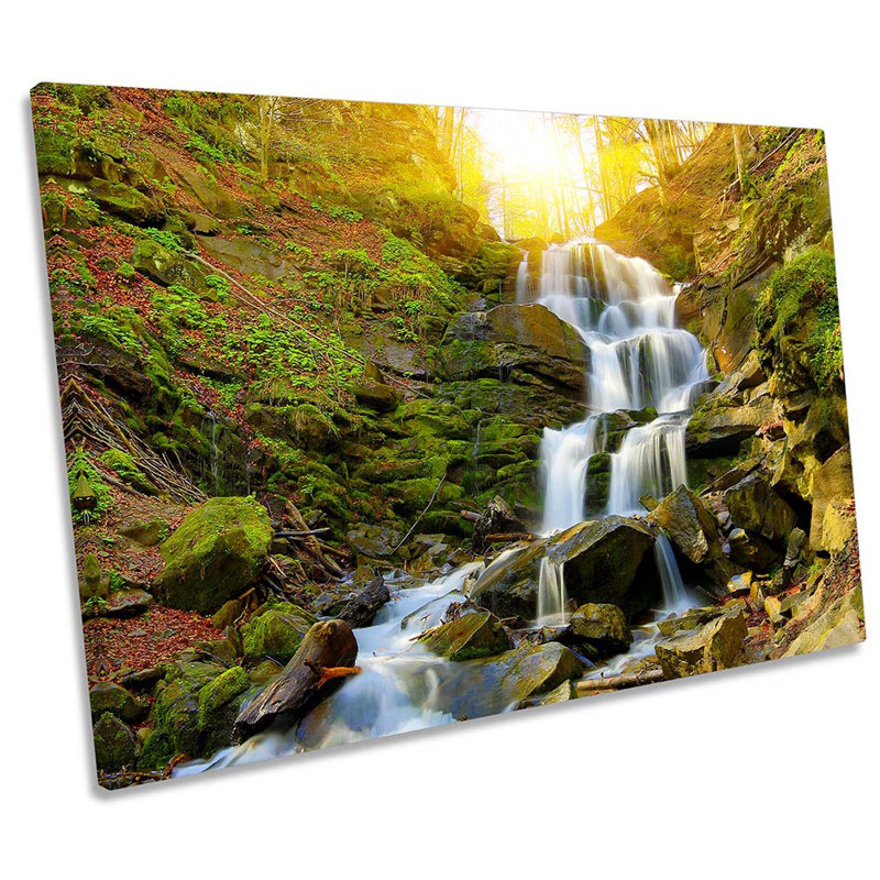 Sunset Forest Waterfall - Wrapped Canvas Print, 50.8cm H x 76.2cm W x 2cm D