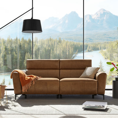2-Piece Dual Motor Genuine Leather Zero Wall Sofa With Power Headrest