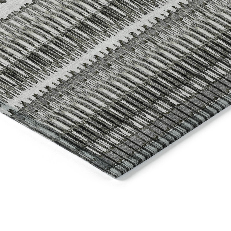 Tapis extérieur lavable rayé gris anthracite et ivoire 3 pi x 5 pi