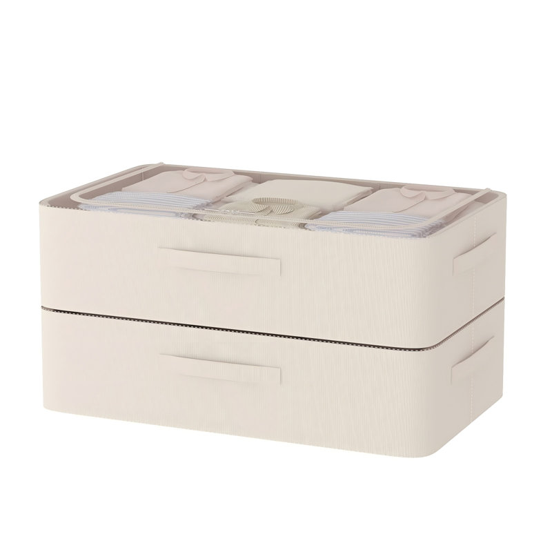 Organisateur de sous-lit sous le lit Boîte de rangement en tissu Oxford Contenant de lit robuste Pliable empilable grande capacité (beige)