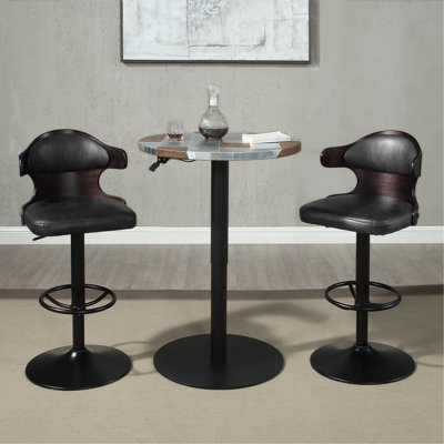 Antique Slate Top Grain Leather Adjustable Stool with Swivel